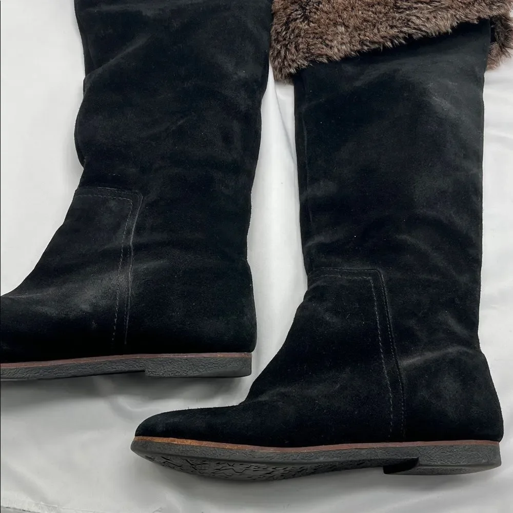 Sam Endelman Orlando Black Suede Faux Fur Fold Over Knee High Boots